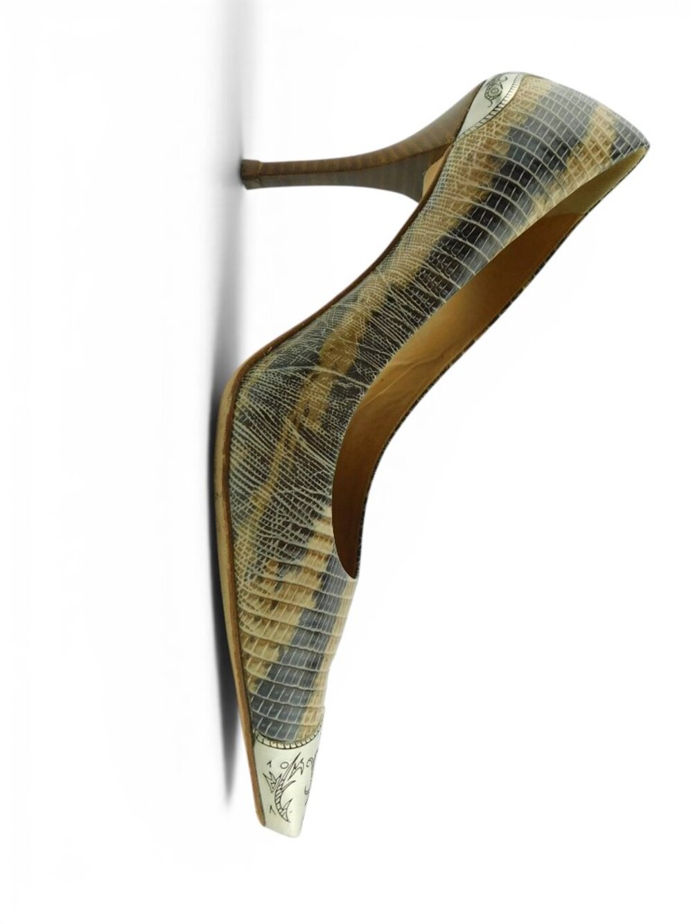 J Vincent Snake Print Leather Western Metal Tip Toe Heel Pumps 7.5 - Picture 11 of 12